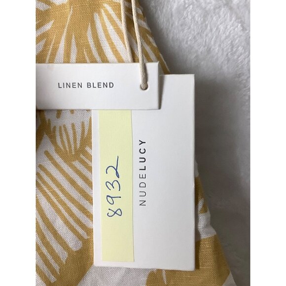 NWT Nude Lucy Women Size L Linen Tropical Boho Style Yellow Slip Inside Tank Top - Picture 3 of 9